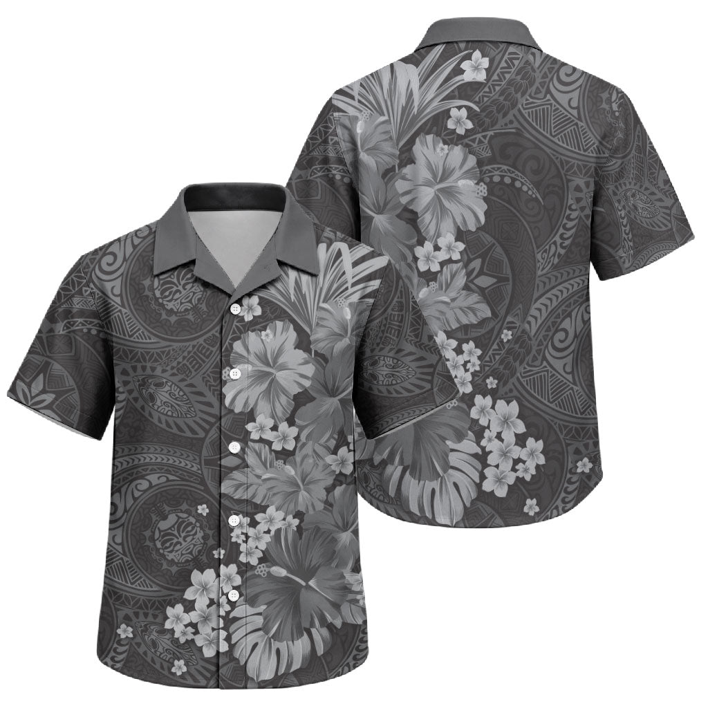 Pauli Hawai'i Hibiscus Family Matching Short Sleeve Bodycon Dress and Hawaiian Shirt Polynesian Tribal Tattoo Pattern Floral Elements