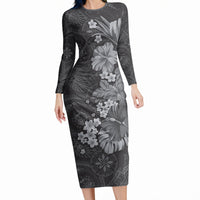 Pauli Hawai'i Hibiscus Long Sleeve Bodycon Dress Polynesian Tribal Tattoo Pattern Floral Elements