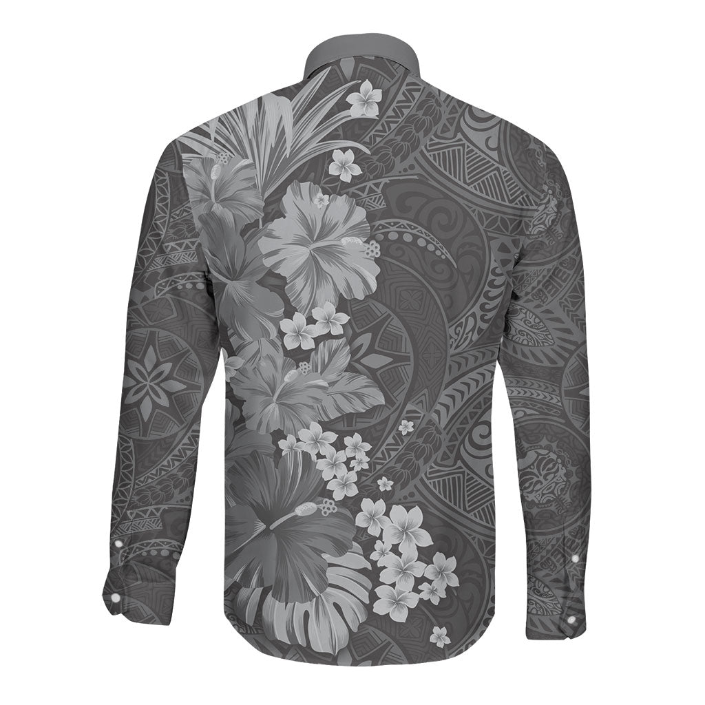 Pauli Hawai'i Hibiscus Long Sleeve Button Shirt Polynesian Tribal Tattoo Pattern Floral Elements