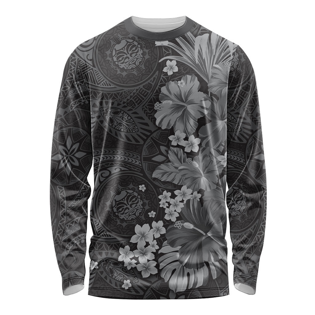 Pauli Hawai'i Hibiscus Long Sleeve Shirt Polynesian Tribal Tattoo Pattern Floral Elements LT9 Unisex Soft Black - Polynesian Pride