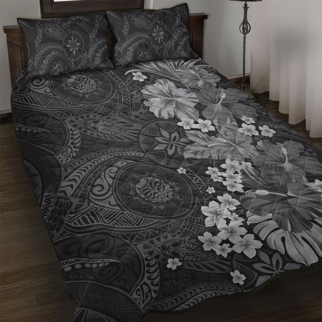 Pauli Hawai'i Hibiscus Quilt Bed Set Polynesian Tribal Tattoo Pattern Floral Elements LT9 Soft Black - Polynesian Pride