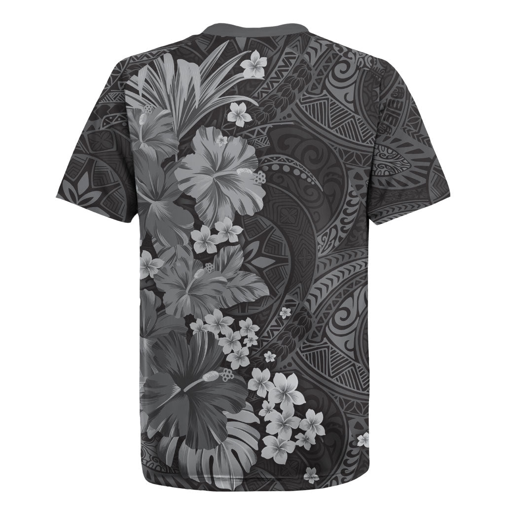 Pauli Hawai'i Hibiscus Rugby Jersey Polynesian Tribal Tattoo Pattern Floral Elements
