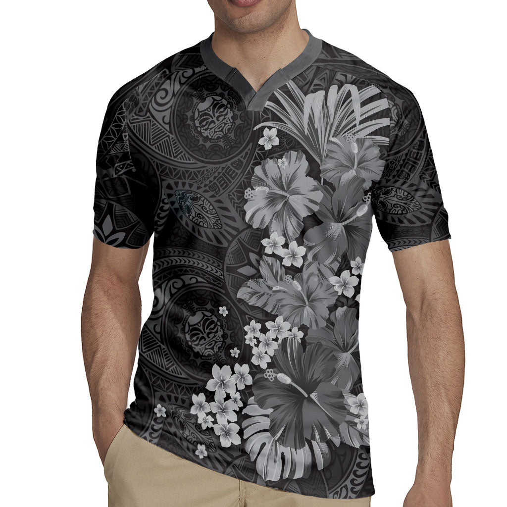 Pauli Hawai'i Hibiscus Rugby Jersey Polynesian Tribal Tattoo Pattern Floral Elements