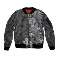 Pauli Hawai'i Hibiscus Sleeve Zip Bomber Jacket Polynesian Tribal Tattoo Pattern Floral Elements