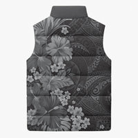 Pauli Hawai'i Hibiscus Sleeveless Puffer Jacket Polynesian Tribal Tattoo Pattern Floral Elements