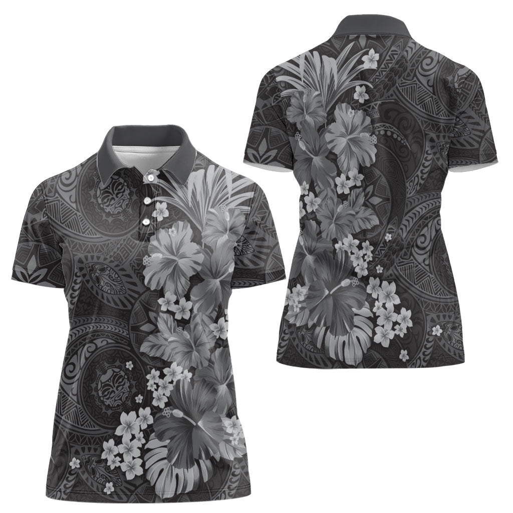 Pauli Hawai'i Hibiscus Women Polo Shirt Polynesian Tribal Tattoo Pattern Floral Elements