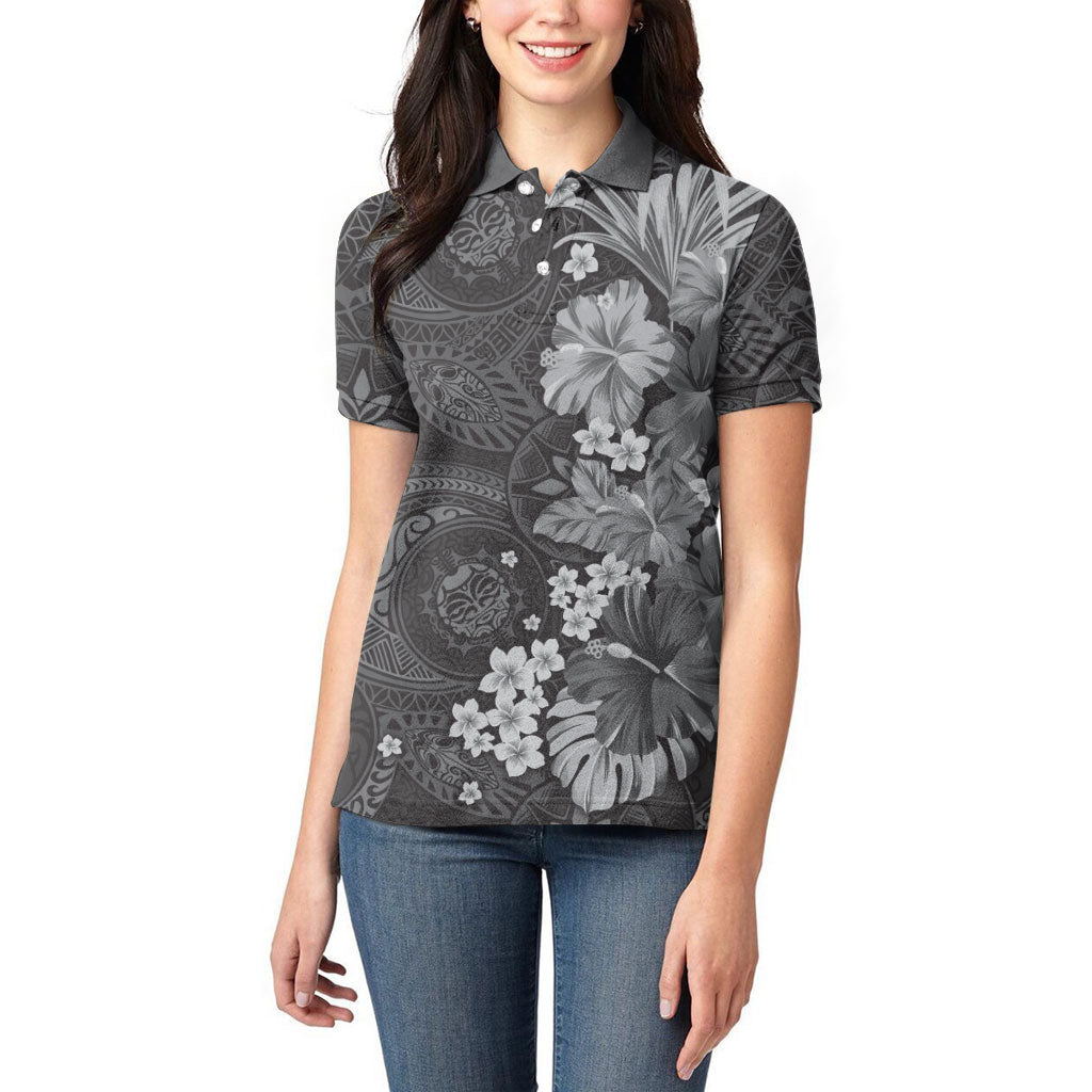 Pauli Hawai'i Hibiscus Women Polo Shirt Polynesian Tribal Tattoo Pattern Floral Elements