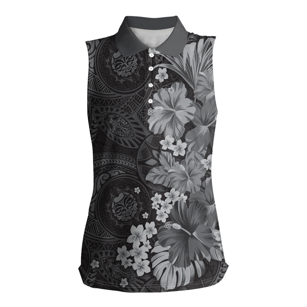 Pauli Hawai'i Hibiscus Women Sleeveless Polo Shirt Polynesian Tribal Tattoo Pattern Floral Elements
