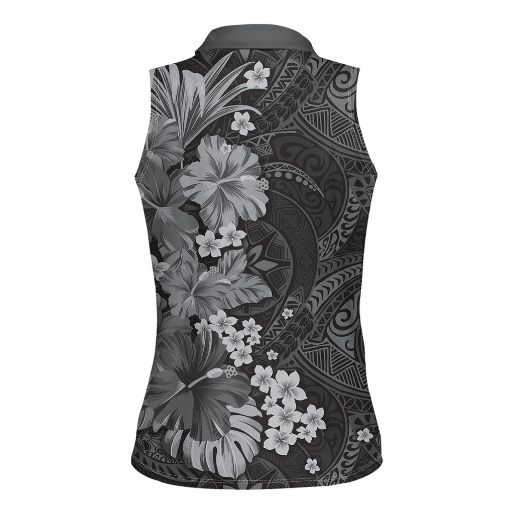 Pauli Hawai'i Hibiscus Women Sleeveless Polo Shirt Polynesian Tribal Tattoo Pattern Floral Elements