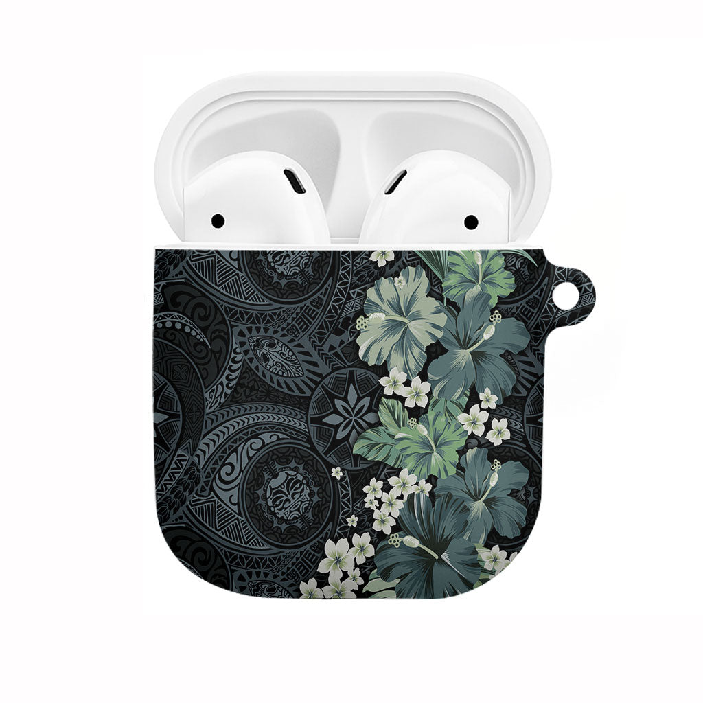 Pauliuli Hawai'i Hibiscus AirPods Case Polynesian Tribal Tattoo Pattern Floral Elements LT9 Charcoal Blue - Polynesian Pride