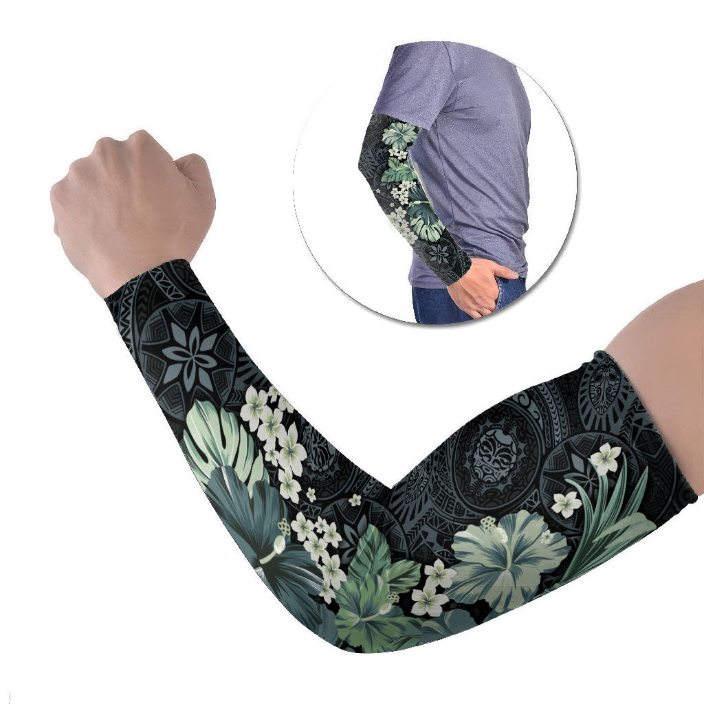 Pauliuli Hawai'i Hibiscus Arm Sleeves Polynesian Tribal Tattoo Pattern Floral Elements