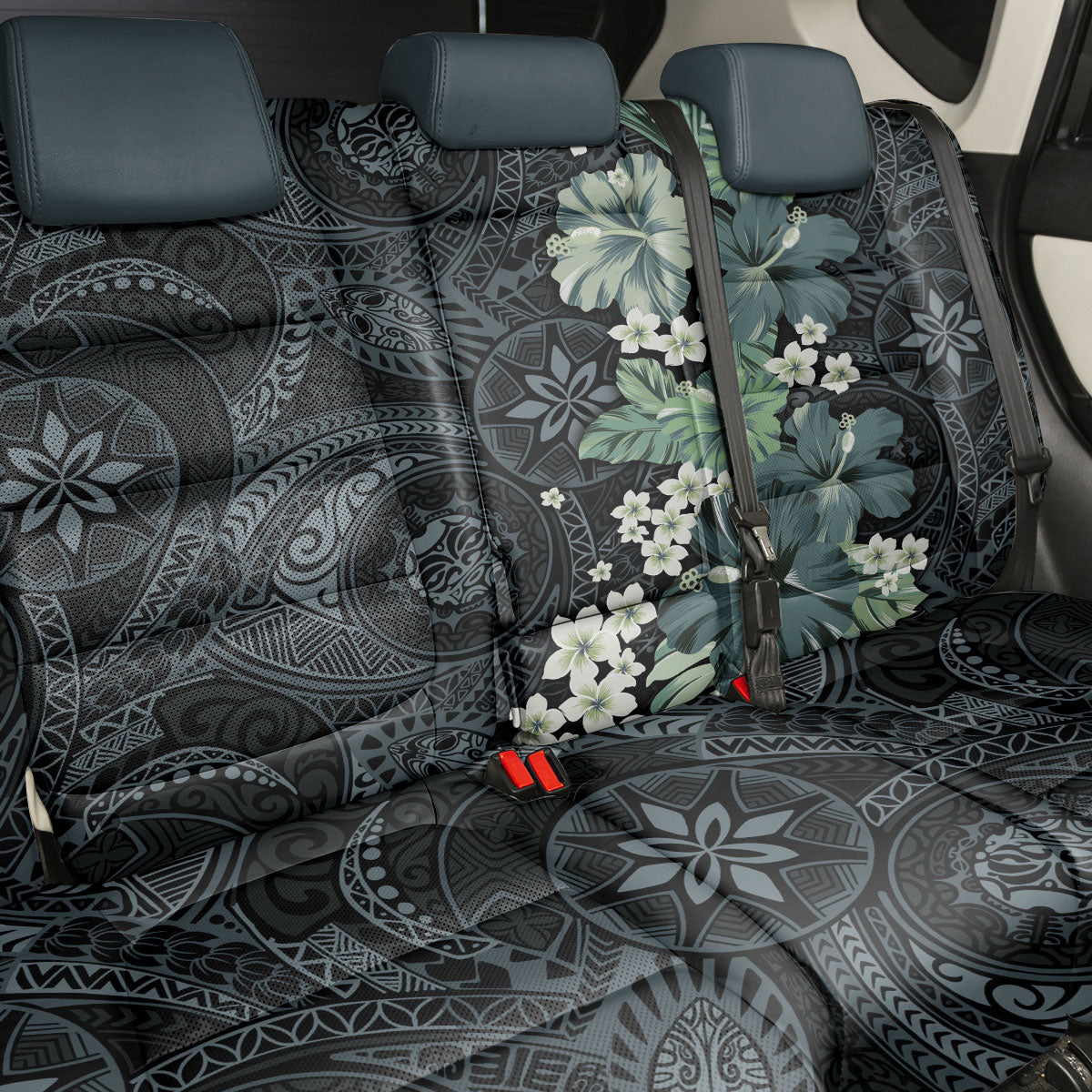 Pauliuli Hawai'i Hibiscus Back Car Seat Cover Polynesian Tribal Tattoo Pattern Floral Elements