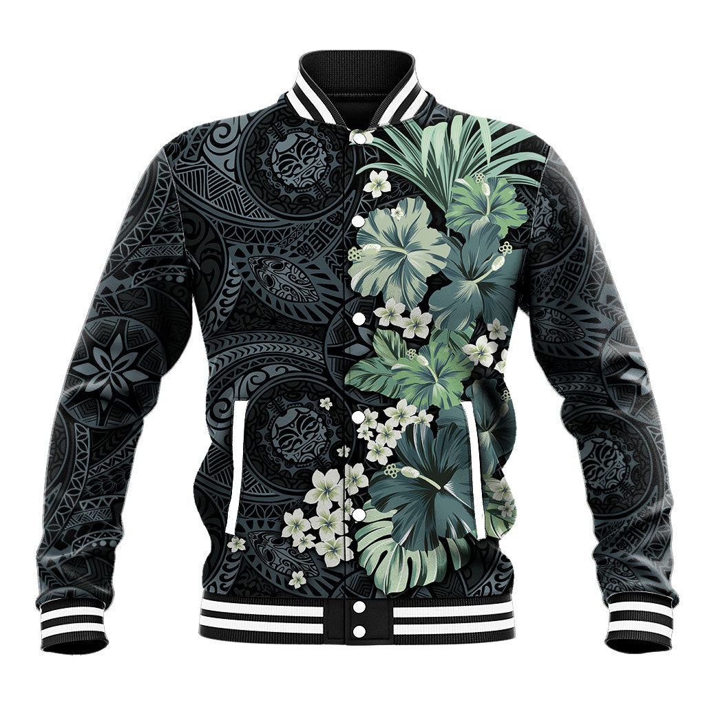 Pauliuli Hawai'i Hibiscus Baseball Jacket Polynesian Tribal Tattoo Pattern Floral Elements