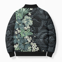 Pauliuli Hawai'i Hibiscus Bomber Puffer Jacket Polynesian Tribal Tattoo Pattern Floral Elements