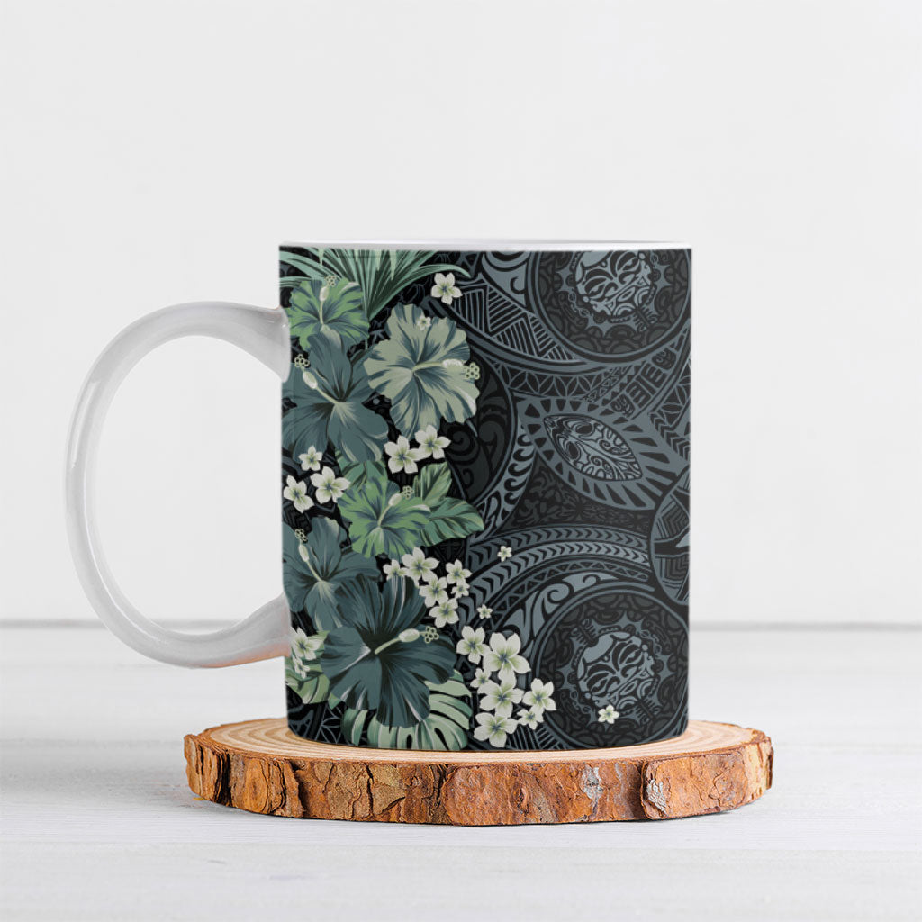 Pauliuli Hawai'i Hibiscus Ceramic Mug Polynesian Tribal Tattoo Pattern Floral Elements