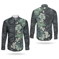 Pauliuli Hawai'i Hibiscus Couples Matching Mermaid Dress and Long Sleeve Button Shirt Polynesian Tribal Tattoo Pattern Floral Elements