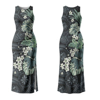 Pauliuli Hawai'i Hibiscus Couples Matching Tank Maxi Dress and Hawaiian Shirt Polynesian Tribal Tattoo Pattern Floral Elements