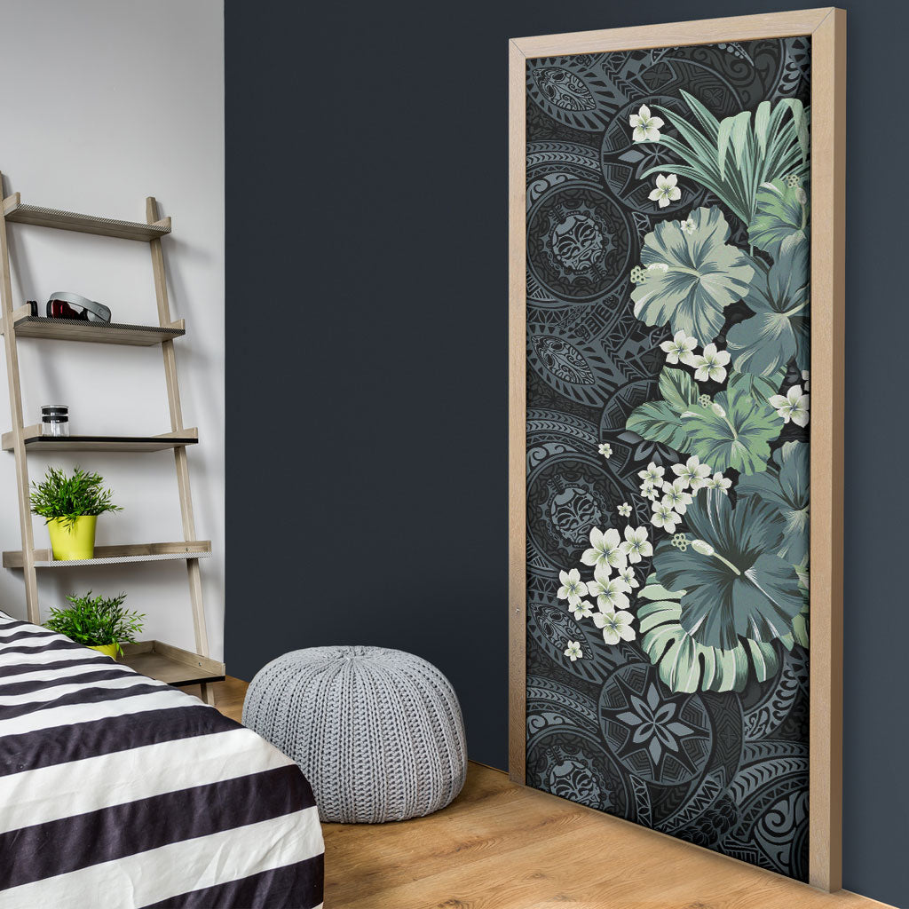 Pauliuli Hawai'i Hibiscus Door Cover Polynesian Tribal Tattoo Pattern Floral Elements