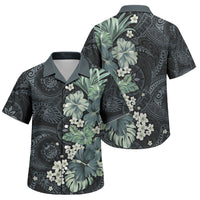 Pauliuli Hawai'i Hibiscus Family Matching Off The Shoulder Long Sleeve Dress and Hawaiian Shirt Polynesian Tribal Tattoo Pattern Floral Elements