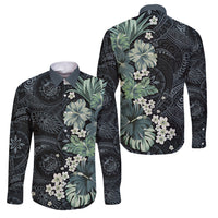 Pauliuli Hawai'i Hibiscus Family Matching Off Shoulder Maxi Dress and Hawaiian Shirt Polynesian Tribal Tattoo Pattern Floral Elements