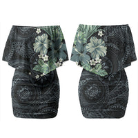 Pauliuli Hawai'i Hibiscus Family Matching Off Shoulder Short Dress and Hawaiian Shirt Polynesian Tribal Tattoo Pattern Floral Elements
