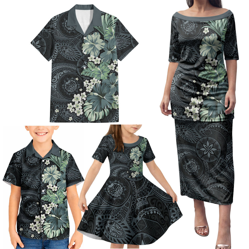 Pauliuli Hawai'i Hibiscus Family Matching Puletasi and Hawaiian Shirt Polynesian Tribal Tattoo Pattern Floral Elements LT9 - Polynesian Pride