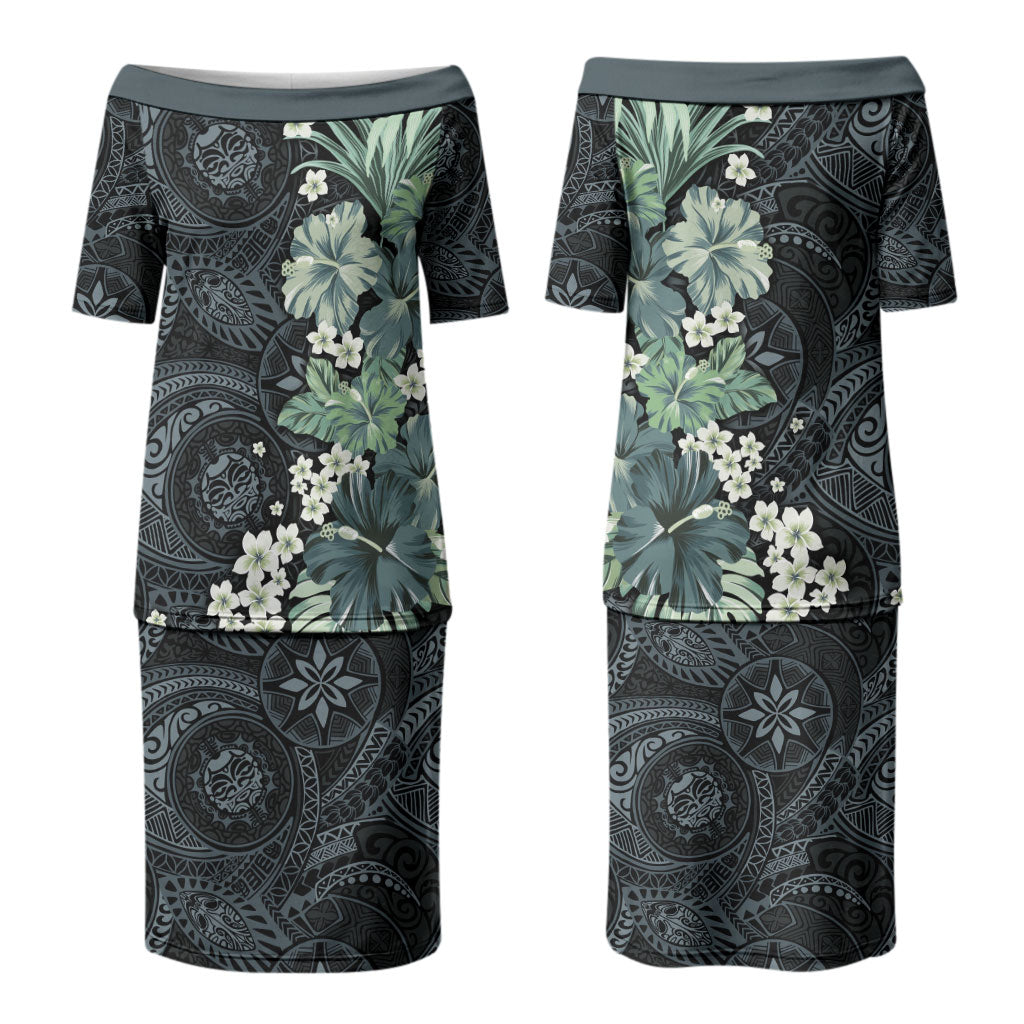 Pauliuli Hawai'i Hibiscus Family Matching Puletasi and Hawaiian Shirt Polynesian Tribal Tattoo Pattern Floral Elements