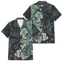 Pauliuli Hawai'i Hibiscus Family Matching Short Sleeve Bodycon Dress and Hawaiian Shirt Polynesian Tribal Tattoo Pattern Floral Elements