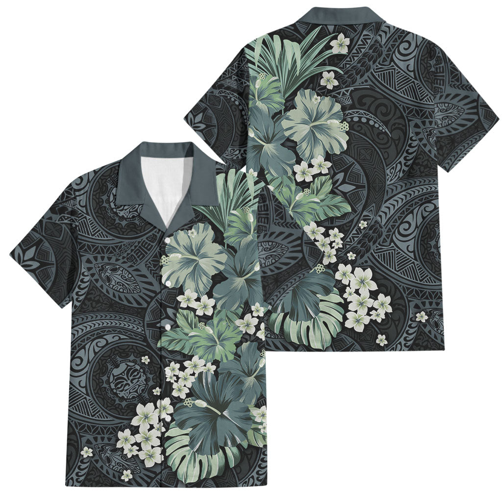 Pauliuli Hawai'i Hibiscus Family Matching Summer Maxi Dress and Hawaiian Shirt Polynesian Tribal Tattoo Pattern Floral Elements