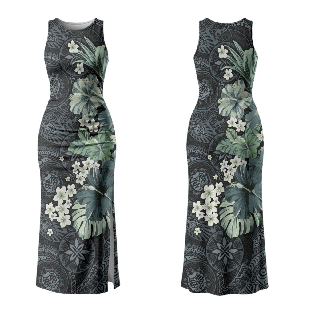 Pauliuli Hawai'i Hibiscus Family Matching Tank Maxi Dress and Hawaiian Shirt Polynesian Tribal Tattoo Pattern Floral Elements