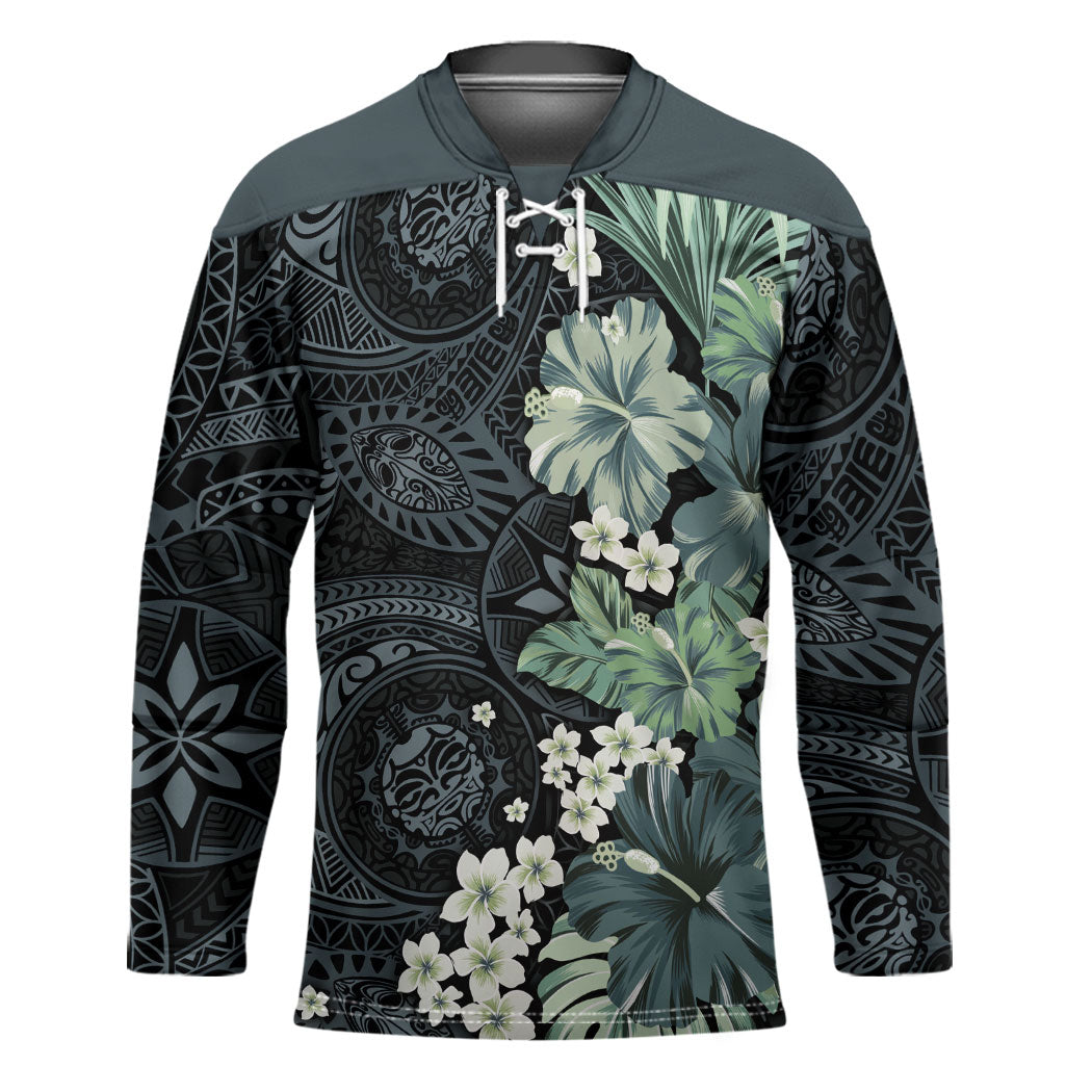 Pauliuli Hawai'i Hibiscus Hockey Jersey Polynesian Tribal Tattoo Pattern Floral Elements
