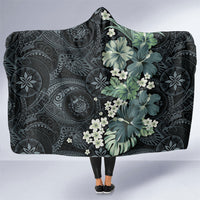 Pauliuli Hawai'i Hibiscus Hooded Blanket Polynesian Tribal Tattoo Pattern Floral Elements