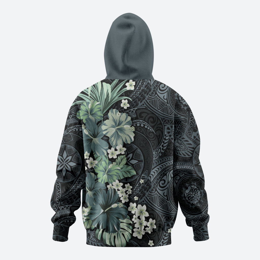 Pauliuli Hawai'i Hibiscus Hoodie Polynesian Tribal Tattoo Pattern Floral Elements