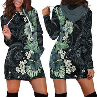 Pauliuli Hawai'i Hibiscus Hoodie Dress Polynesian Tribal Tattoo Pattern Floral Elements