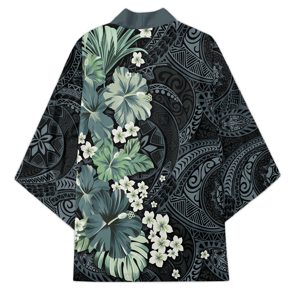 Pauliuli Hawai'i Hibiscus Kimono Polynesian Tribal Tattoo Pattern Floral Elements