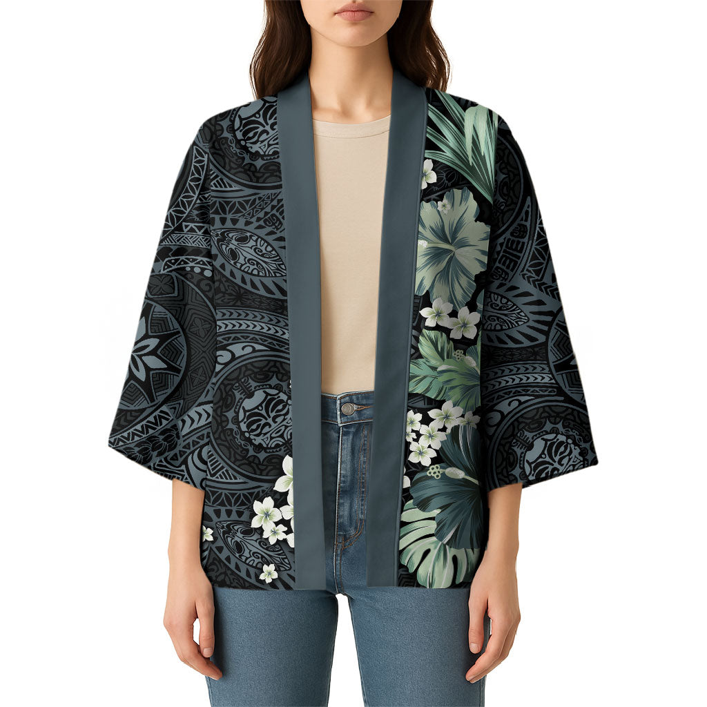 Pauliuli Hawai'i Hibiscus Kimono Polynesian Tribal Tattoo Pattern Floral Elements
