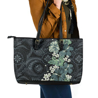 Pauliuli Hawai'i Hibiscus Leather Tote Bag Polynesian Tribal Tattoo Pattern Floral Elements
