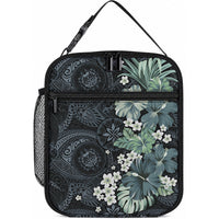 Pauliuli Hawai'i Hibiscus Lunch Bag Polynesian Tribal Tattoo Pattern Floral Elements LT9 10.2 × 8.3 × 4.3 inch Charcoal Blue - Polynesian Pride