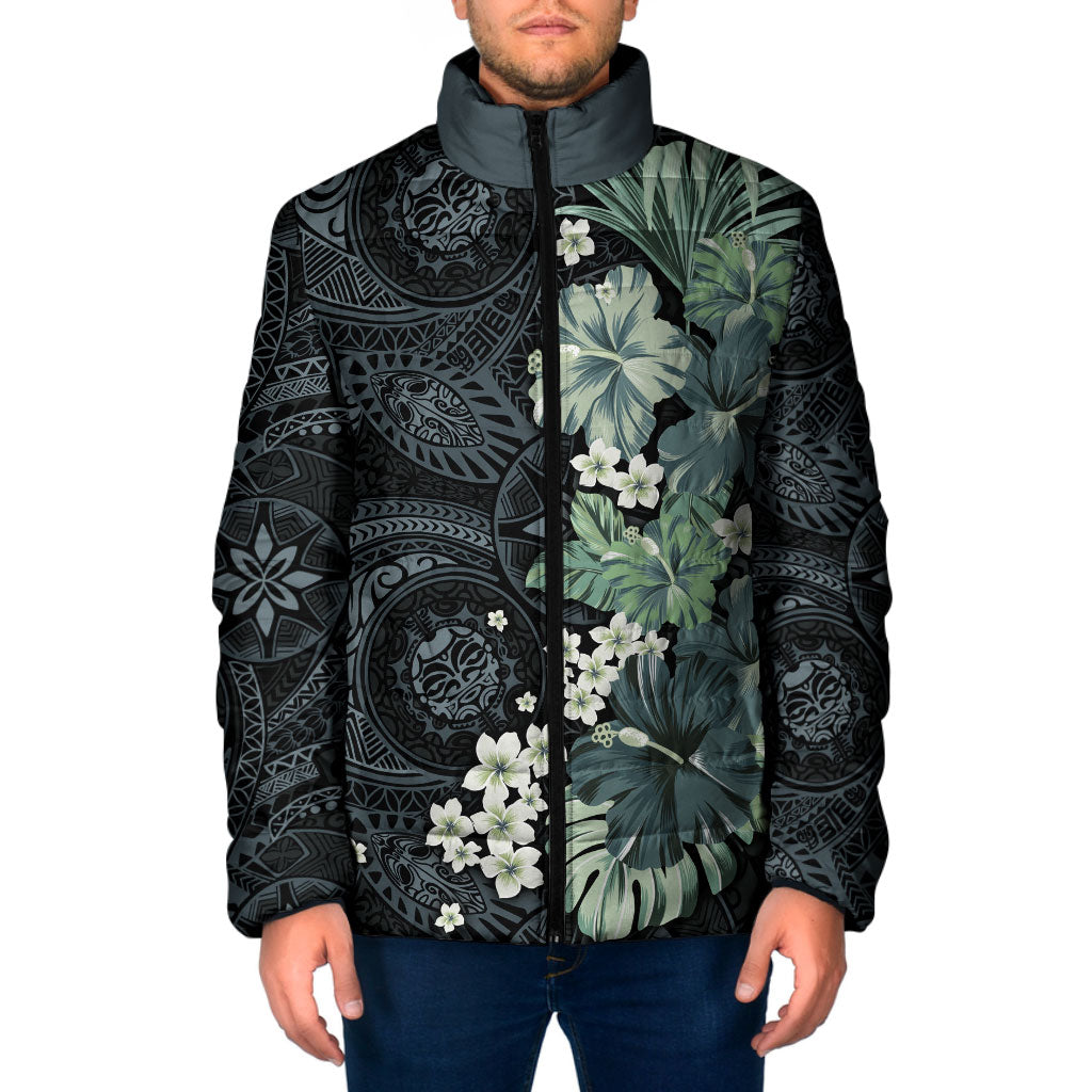 Pauliuli Hawai'i Hibiscus Padded Jacket Polynesian Tribal Tattoo Pattern Floral Elements