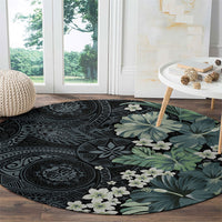 Pauliuli Hawai'i Hibiscus Round Carpet Polynesian Tribal Tattoo Pattern Floral Elements