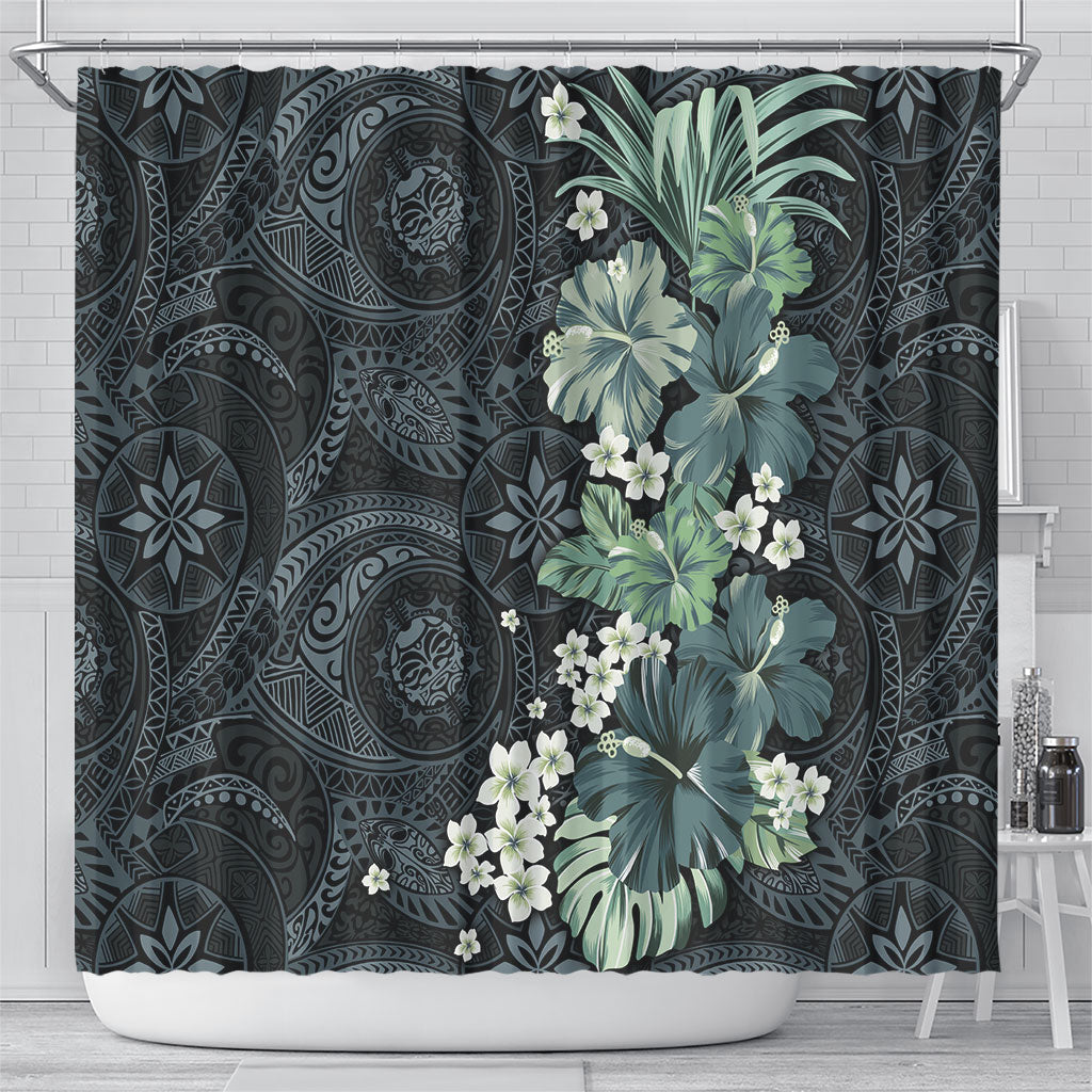 Pauliuli Hawai'i Hibiscus Shower Curtain Polynesian Tribal Tattoo Pattern Floral Elements
