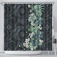 Pauliuli Hawai'i Hibiscus Shower Curtain Polynesian Tribal Tattoo Pattern Floral Elements