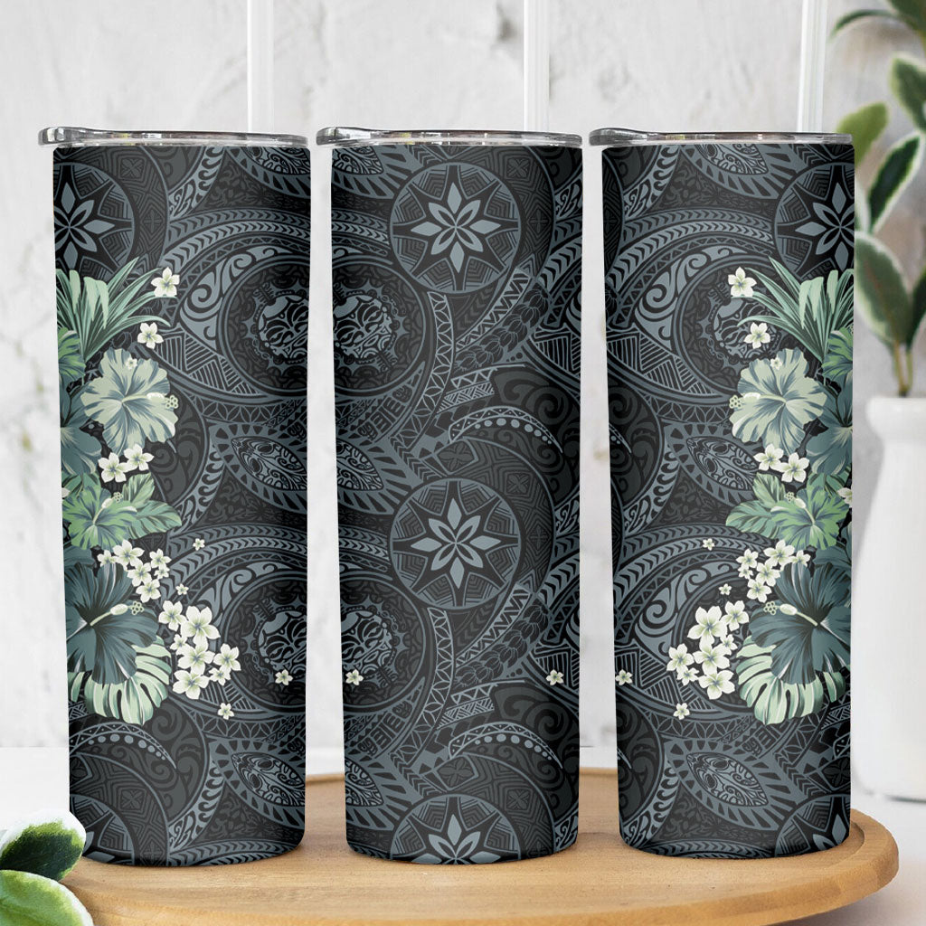 Pauliuli Hawai'i Hibiscus Skinny Tumbler Polynesian Tribal Tattoo Pattern Floral Elements