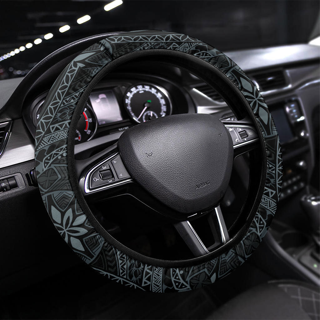 Pauliuli Hawai'i Hibiscus Steering Wheel Cover Polynesian Tribal Tattoo Pattern Floral Elements