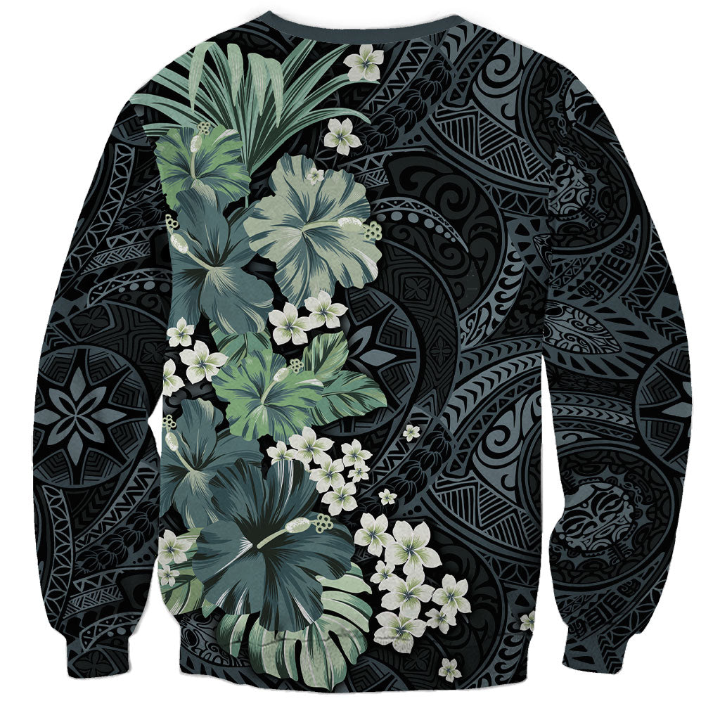 Pauliuli Hawai'i Hibiscus Sweatshirt Polynesian Tribal Tattoo Pattern Floral Elements