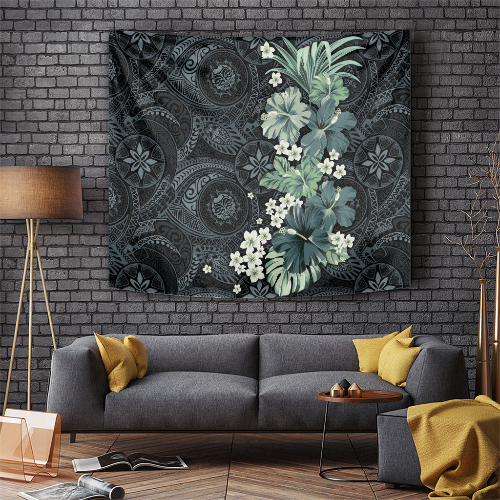 Pauliuli Hawai'i Hibiscus Tapestry Polynesian Tribal Tattoo Pattern Floral Elements