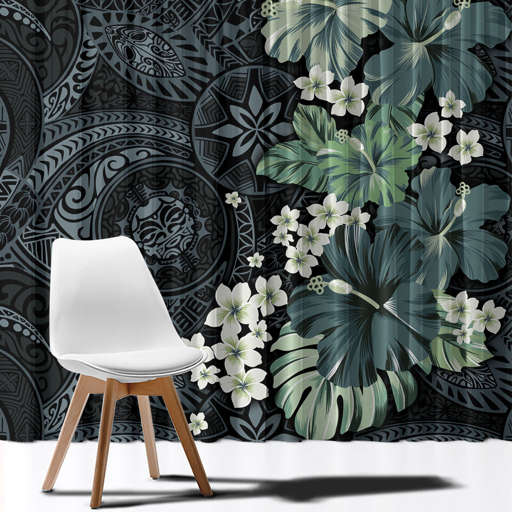 Pauliuli Hawai'i Hibiscus Window Curtain Polynesian Tribal Tattoo Pattern Floral Elements