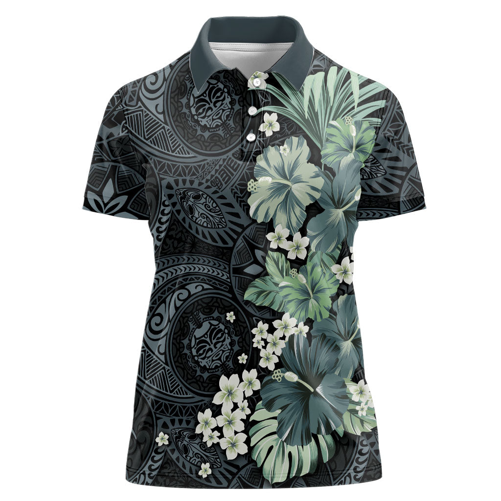 Pauliuli Hawai'i Hibiscus Women Polo Shirt Polynesian Tribal Tattoo Pattern Floral Elements