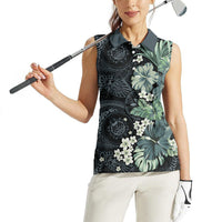 Pauliuli Hawai'i Hibiscus Women Sleeveless Polo Shirt Polynesian Tribal Tattoo Pattern Floral Elements