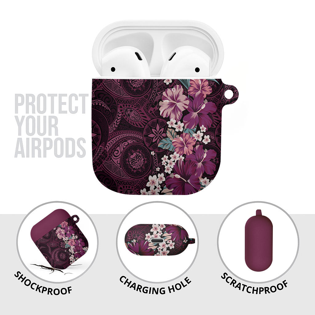 Poni Mama Hawai'i Hibiscus AirPods Case Polynesian Tribal Tattoo Pattern Floral Elements